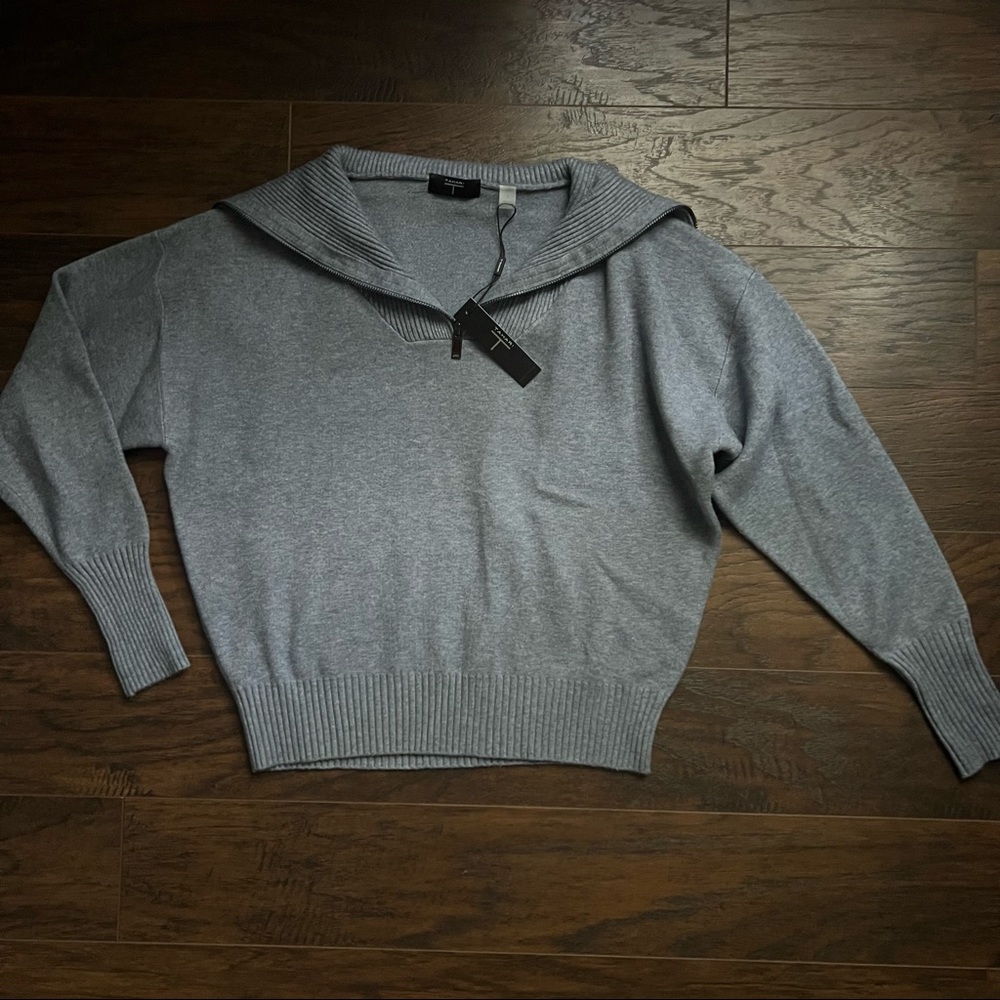 Tahari Half-Zip Sweater Denim Heather Small NWT